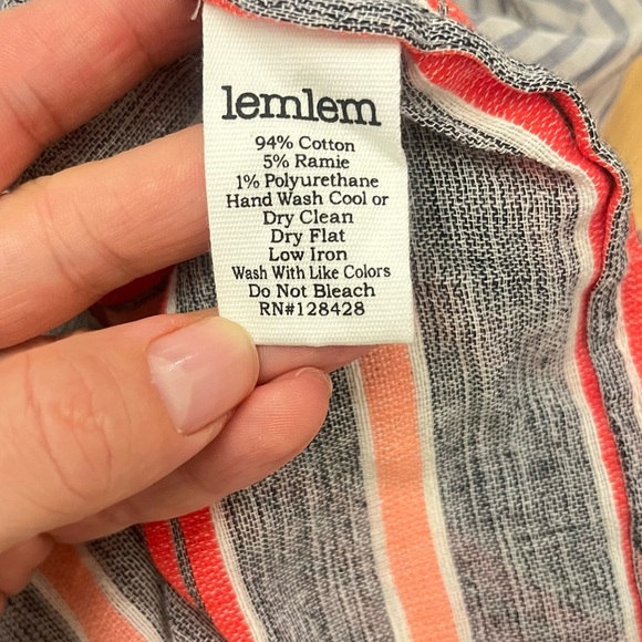 LemLem Boho Blue & White & Peach Peplum Blouse w/ Fabric Buttons Small - Picture 7 of 7